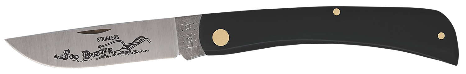 Case 00092 Sod Buster 3.70" Folding Skinner Plain Etched As-Ground Tru-Sharp SS Blade/Smooth Black Synthetic Handle