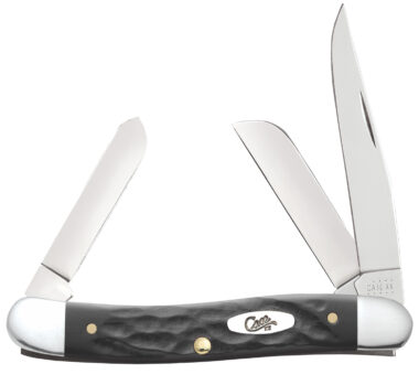 Case 18222 Stockman Medium Folding, 2.57"/1.88"/1.71" Clip Point/Sheepsfoot/Spey Plain Mirror Polished Tru-Sharp SS Blade, Rough Black Jigged Synthetic Handle