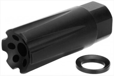 TacFire MZ1020 Linear Compensator Black Nitride Steel with 1/2"-28 tpi Threads, 2.26" OAL & 0.87" Diameter for 5.56x45mm NATO AR-15