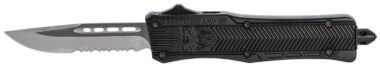 CobraTec Knives SBCTK1SDS CTK-1 Small 2.75" OTF Drop Point Part Serrated D2 Steel Blade/ Black Aluminum Handle Features Glass Breaker Includes Pocket Clip
