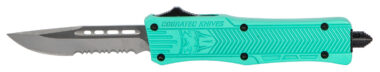 CobraTec Knives STFCTK1SDS CTK-1  Small 2.75" OTF Drop Point Part Serrated D2 Steel Blade/ Tiffany Blue Aluminum Handle Features Glass Breaker Includes Pocket Clip