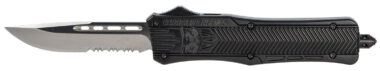 CobraTec Knives MBCTK1MDS CTK-1  Medium 3" OTF Drop Point Part Serrated D2 Steel Blade/Black Aluminum Handle Features Glass Breaker Includes Pocket Clip
