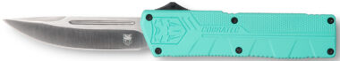CobraTec Knives TFCTLWDNS Lightweight  3.25" OTF Drop Point Plain D2 Steel Blade/Tiffany Blue Aluminum Handle Includes Pocket Clip