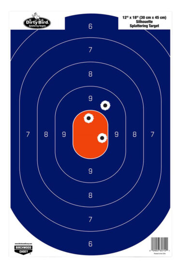 Birchwood Casey 35720 Dirty Bird  Silhouette Tagboard Hanging Pistol 12" x 18" Blue/Orange White Impact Splatter 50 Per Pkg