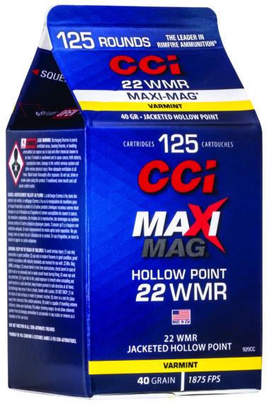 CCI 920CC Maxi-Mag Rimfire 22WMR 40gr Jacketed Hollow Point 125 Per Box/10 Case