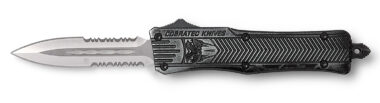CobraTec Knives SSWCTK1SDAG2SS CTK-1 2.75" OTF Part Serrated D2 Steel Blade/Stonewashed Aluminum Handle Features Glass Breaker Includes Pocket Clip