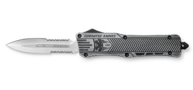 CobraTec Knives LSWCTK1LDG2SS CTK-1  Large 3.75" OTF Dagger Part Serrated D2 Steel Blade/ Stonewashed Aluminum Handle Features Glass Breaker Includes Pocket Clip