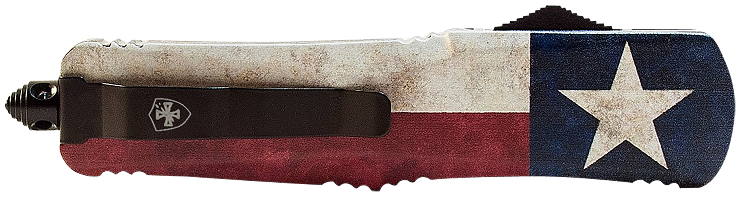 Templar Knife SCAP331 Gen II Captain Small 2.69" OTF Drop Point Plain Black Oxide Stonewashed 440C SS Blade, 4.31" Red/White/Blue w/Star Aluminum Handle Glass Breaker