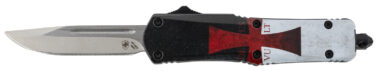 Templar Knife STK332 Gen II Templar Flag Small 2.69" OTF Drop Point Plain Powder Coated 440C SS Blade, 4.31" Templar Flag Aluminum Handle Glass Breaker