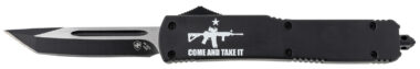 Templar Knife MAR15231 Gen II Come And Take It Slim 3.43" OTF Tanto Plain Black Oxide Stonewashed 440C SS Blade, 5.05" Black w/ "Come And Take It" AR-15 Gun Aluminum Handle, Glass Breaker