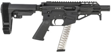 Freedom Ordnance FX9P4S FX-9  9mm Luger 31+1 4" Black Nitride Barrel w/Faux Suppressor, Black Hard Coat Anodized Aluminum Receiver, SB Tactical SBA3 Pistol Brace Stock, Black Polymer Grip