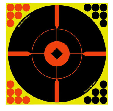 Birchwood Casey 34016 Shoot-N-C Reactive Target Self-Adhesive Paper Black/Yellow/Red 12" Bullseye 100 Pack