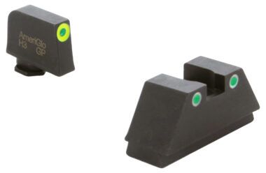 AmeriGlo GL333 Optic Compatible Sight Set for Glock XL Tall Green Tritium LumiGreen Outline Front Sight-Green Tritium White Outline Rear Sight