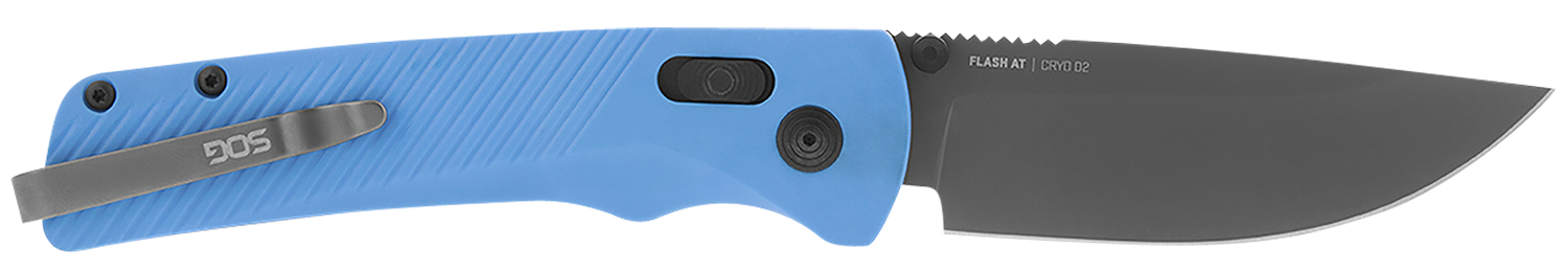 S.O.G SOG11180341 Flash AT 3.45" Folding Plain TiNi Cryo D2 Steel Blade/Civic Cyan GRN Handle Includes Pocket Clip