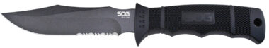 S.O.G SOGM37K Seal Pup 4.75" Fixed Clip Point Part Serrated Powder Coated AUS-8A SS Blade Black w/Raised Diamond Pattern GRN Handle Includes Sheath