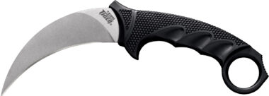 Cold Steel CS49KST Steel Tiger 4.75" Fixed Plain Stone Washed Japanese AUS-8A SS Blade/Black w/Thumb Shelf & Finger Ring Griv-Ex w/Overmold Kray-Ex Handle