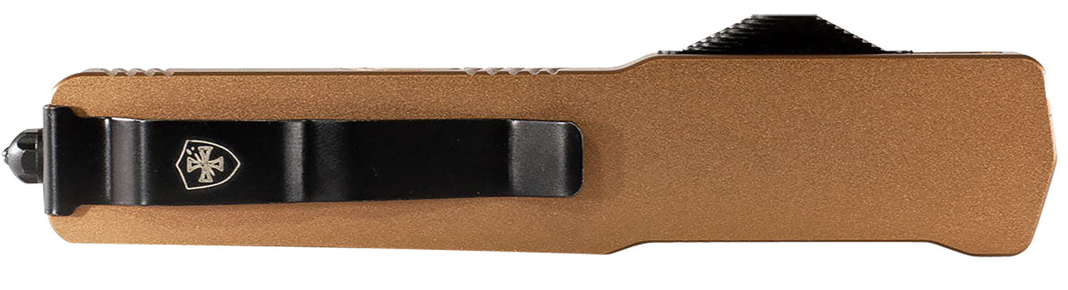 Templar Knife MAAB321 Premium LW Slim 8.09" OTF Drop Point Plain Black Oxide Stonewashed Powdered D2 Steel Blade, 4.93" Bronze Anodized Aluminum Handle