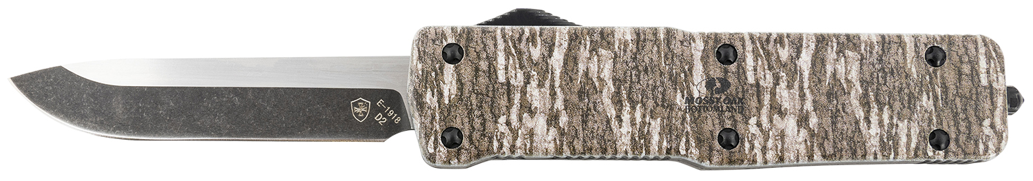 Templar Knife LZMOB321 Premium Weighted Large 3.55" OTF Drop Point Plain Black Oxide Stonewashed D2 Steel Blade, 5.25" Mossy Oak Bottomland Aluminum Zinc Alloy Handle