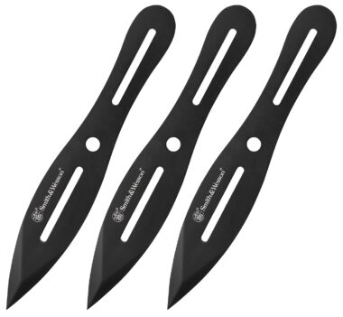 Smith & Wesson Knives SWTK8BCP Bullseye Throwing Knives 4.26" Fixed Plain Black Oxide 2Cr13MoV SS Blade, Black Stainless Steel Handle, Includes Sheath, 8" OAL, Set of 3