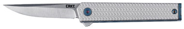 CRKT 7081 CEO Microflipper Micro 2.36" Flipper Drop Point Plain Satin 12C27 Sandvik Blade, Silver Textured w/Blue Liner & Accents Aluminum Handle, Includes Pocket Clip