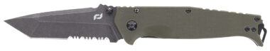 Schrade 1159324 Melee  3.50" Folding Tanto Part Serrated Dark Stonewash D2 Steel Blade 4.50" OD Green G10/SS Handle