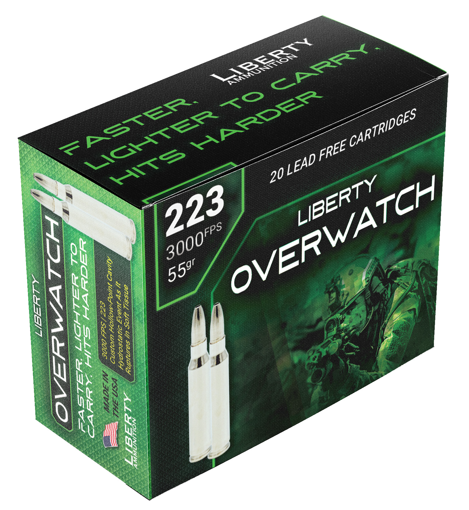 Liberty Ammunition LAOW223553000 OverWatch 223Rem 55gr 20 Per Box/50 Case