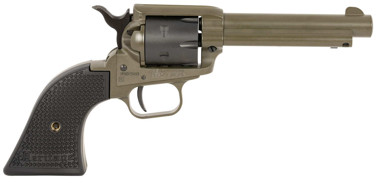 Heritage Mfg RR22T4 Rough Rider 22 LR 6 Shot 4.75" OD Green Cerakote Barrel, OD Green Cerakote w/Black Accents Frame, Black Cerakote Cylinder, Black Star Polymer Grips