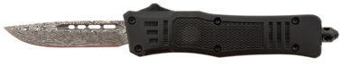 Steel River Knives MT616BDDP Spartan  Mini 2.75" OTF Drop Point Plain Laser Etched Damascus 440C SS Blade/4.25" Black Aluminum Zinc Alloy Handle