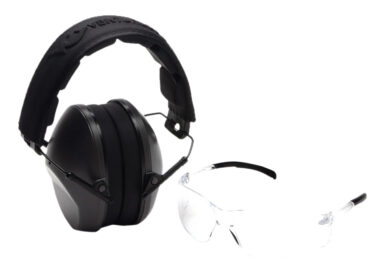 Pyramex VGCOMBO110 Low-Profile Combo Kit Scratch Resistant Clear Lens & Frame with Rubber Temple Tips Gray Low-Profile Earmuffs