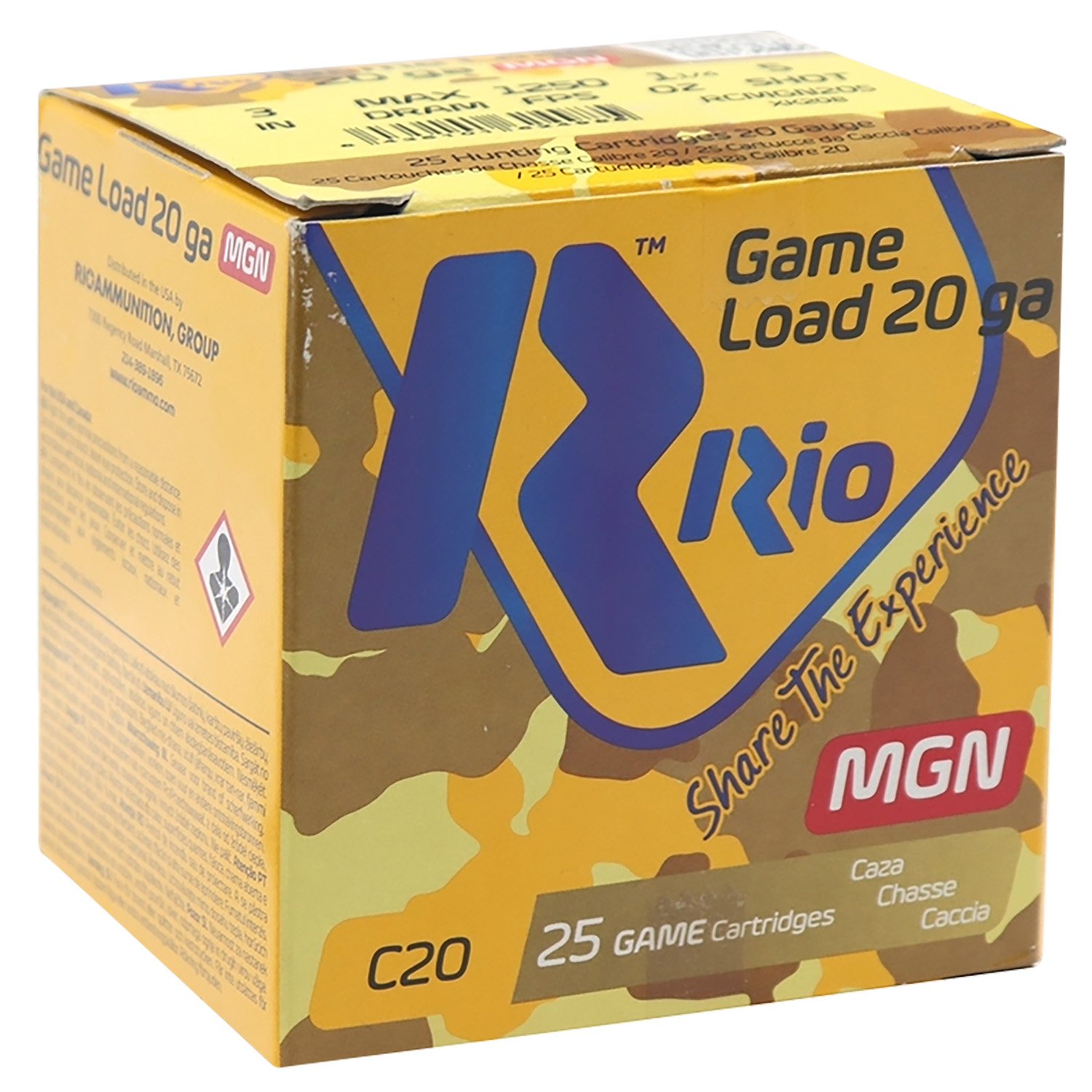 Rio Ammunition RC20MGN5 Game Load 20Gauge 3" 1 1/4oz 5Shot 25 Per Box/10 Case