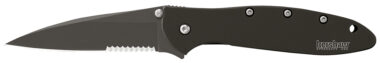 Kershaw 1660CKTST Leek  3" Folding Modified Drop Point Part Serrated Black DLC 14C28N Steel Blade Black DLC 410 Stainless Steel Handle Includes Pocket Clip