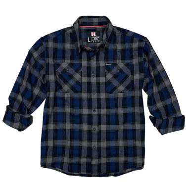 Hornady Gear 32203 Flannel Shirt  Large Navy/Black/Gray,  Cotton/Polyester, Relaxed Fit Button Up