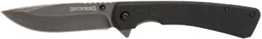 Browning 3220514 Branded Rock  EDC 3" Folding Drop Point Plain Black Stonewashed 7Cr17MoV SS Blade, Black G10 Handle