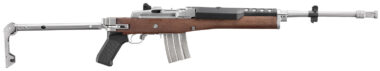 Ruger 5895 Mini-14 223 Rem/5.56 NATO 20+1 18.50" Matte Stainless Threaded Barrel, Matte Stainless Picatinny Rail Receiver, Walnut/Stainless Wood Side Folding Side Folding Stock, Black Polymer Grip