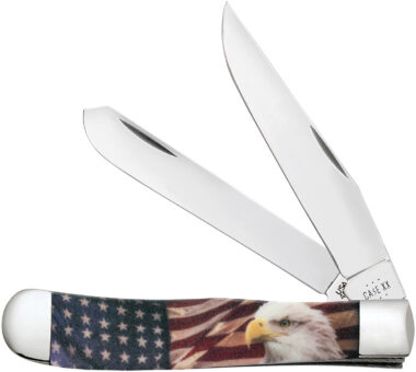 Case 10647 Patriot Trapper 3.24"/3.27" Folding Clip Point/Spey Plain Red/White/Blue, Mirror Polished Tru-Sharp SS Blade, Smooth Synthetic Handle