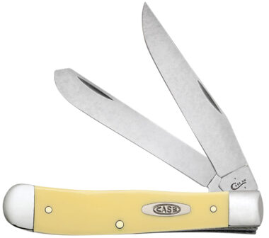 Case 30114 Trapper Folding Clip Point/Spey Plain Mirror Polished Carbon Steel Blade/Smooth Yellow Synthetic Handle
