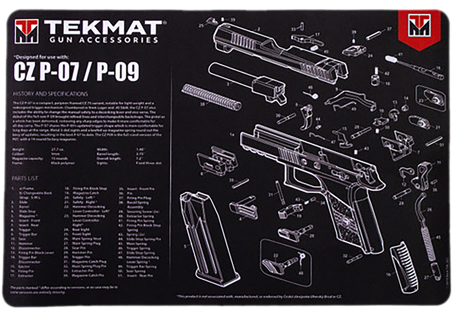 TekMat TEKR17CZP07 CZ P-07/P-09 Cleaning Mat Black/White Rubber 11"x17" CZ P-07/P-09