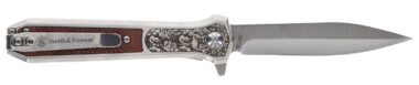 Smith & Wesson Knives 1205011 Unwavered  3.50" Folding Dagger, Plain Stonewashed 8Cr13MoV SS Blade, 4.25" Rosewood w/SS Scales Handle