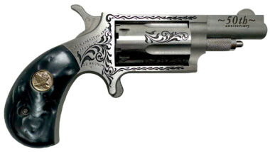 North American Arms 22M50B 50th Anniversary  22 Mag 5 Shot 1.63" Matte Stainless w/"50th Anniversary" & Scroll Engraving, Black Pearl Grip, Exposed Hammer