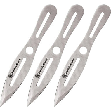 Smith & Wesson Knives SWTK10CP Bullseye Throwing Knives 5" Fixed Dual Edge Spear Point Plain 2Cr13MoV SS Blade, Stainless Steel Handle, Includes Sheath Set of 3, 10" OAL