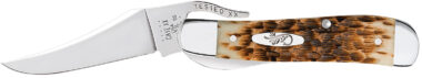 Case 0260 6 RussLock  2.70" Folding RussLock Clip Plain Mirror Polished Tru-Sharp SS Blade/Peach Seed Jigged Amber Bone Handle