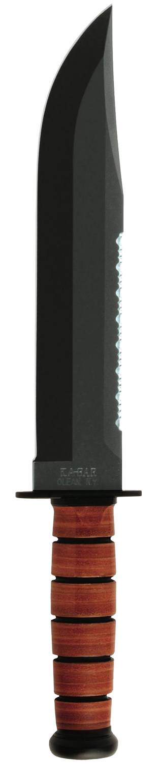 Ka-Bar 2217 Big Brother  9.38" Fixed Clip Point Part Serrated Black 1095 Cro-Van Blade, Brown Leather Handle, Includes Sheath