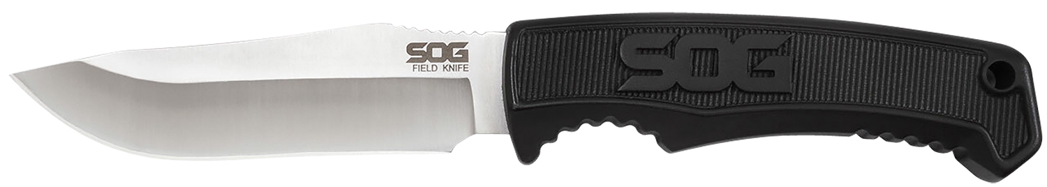 S.O.G SOGFK1001CP Field 4" Fixed Clip Point Plain Satin 7Cr17MoV SS Blade Black TPR Handle Includes Sheath