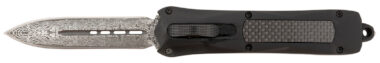 Steel River Knives A163BDD Spartan  3.50" OTF Dagger Plain Damascus 440C SS Blade/Black w/Carbon Fiber Inlay Aluminum Zinc Alloy Handle