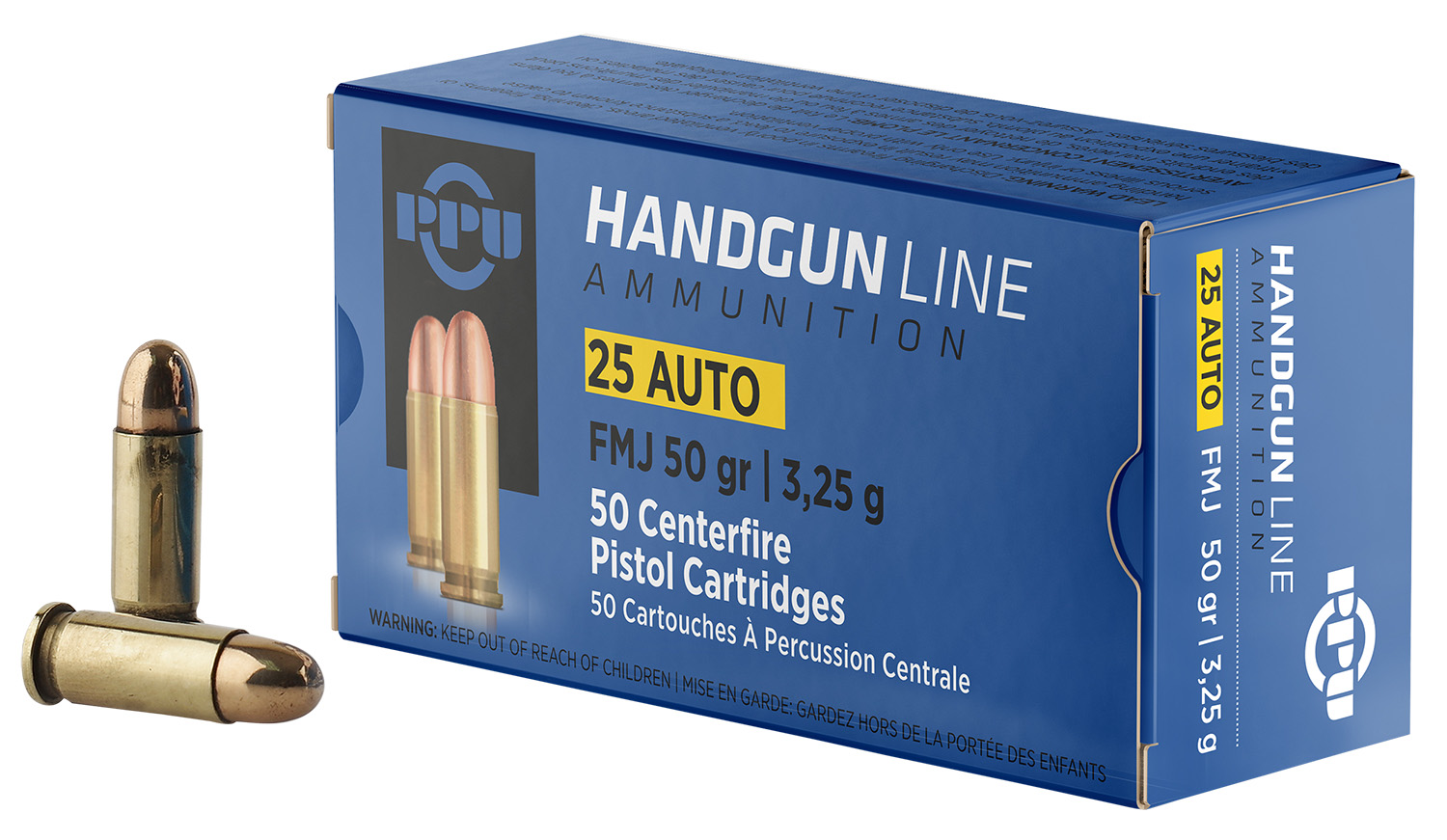 PPU PPH25 Handgun 25ACP 50gr Full Metal Jacket 50 Per Box/20 Case