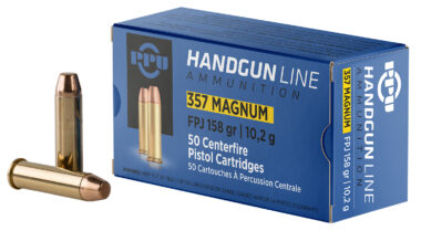 PPU PPH357MF Handgun  357Mag 158gr Flat Point Jacketed 50 Per Box/10 Case