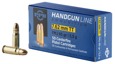 PPU PPH7TF Handgun 7.62x25mmTokarev 85gr Full Metal Jacket 50 Per Box/10 Case