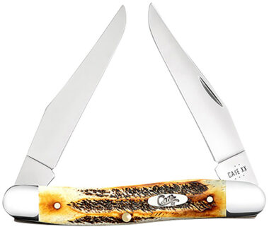 Case 65346 Muskrat  2.90" Folding Clip Point Plain Polished Tru-Sharp SS Blade, Burnt Dark Amber 6.5 BoneStag Handle