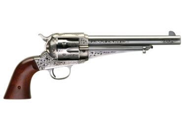 Taylors & Company 550382 1875 Army Outlaw 357 Mag Caliber with 7.50" Barrel, 6rd Capacity Cylinder, Overall White Engraved Finish Steel & Walnut Grip