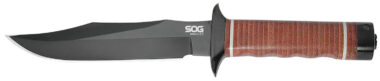 S.O.G SOGS1TL Bowie 2.0 6.40" Fixed Plain Clip Point Black Hardcased TiNi Full Tang AUS8 SS Blade/ Brown Stacked Leather Washers w/Cross Guard Handle